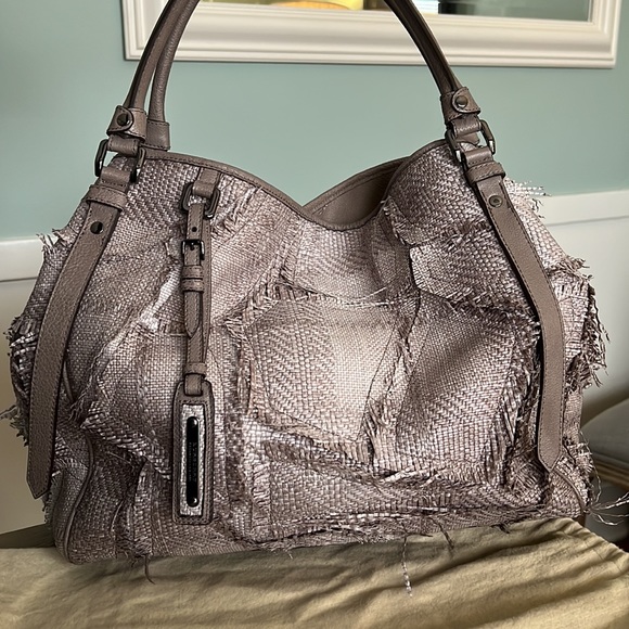 Authentic Burberry Prorsum Garden party raffia bag taupe with plaid pattern rare - Picture 12 of 16